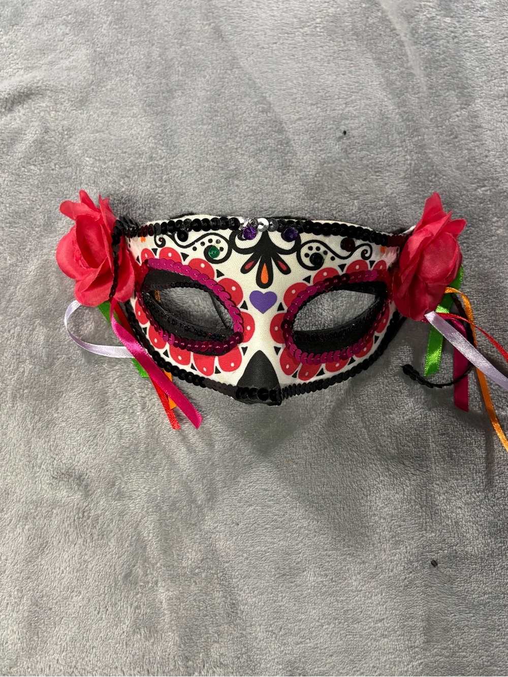Sugar Skull Decorative Eye Mask with Pink Floral Accents